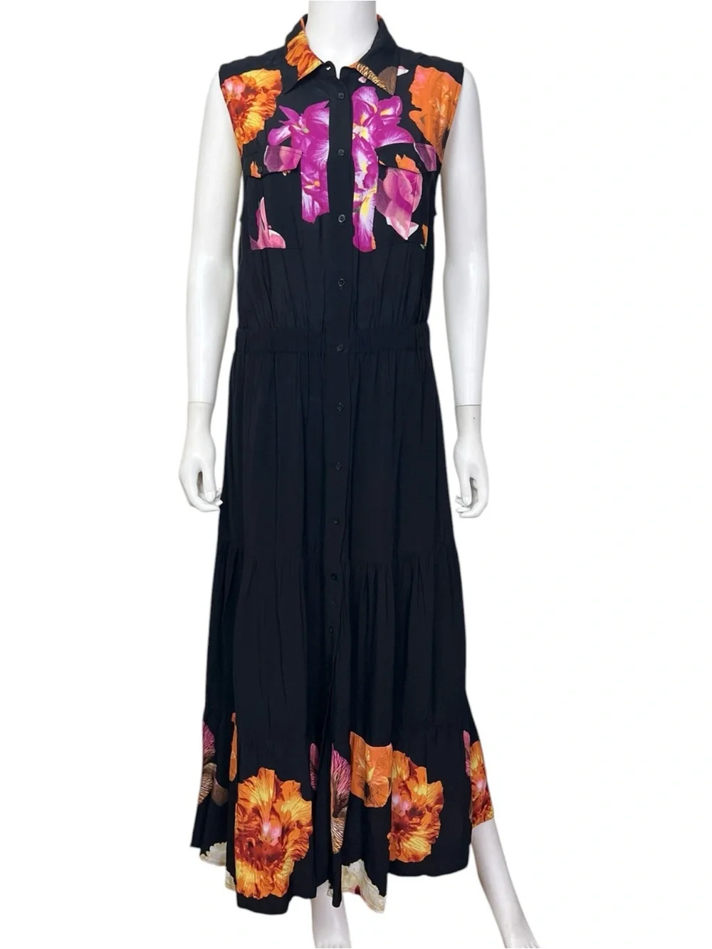 Desigual Suiza Maxi Shirt Dress in Black Motif - sz XL - Picture 3 of 8